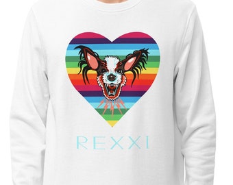 Rainbow Heart Dog Organic Unisex Rexxi Sweatshirt