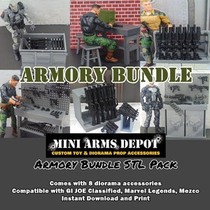 Anpassad 1:12 skala Armory Bundle Diorama Prop Display 3D-utskrivbara filer för 6" GI JOE Classified Marvel Legends Mezco-figurer
