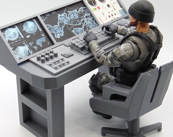 Diorama de control de misión a escala 1:12 para Star Wars y GI JOE: panel de radar impreso en 3D con silla de operador