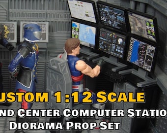 Custom 1:12 Scale Command Center Computer Station Diorama Prop Set for 6" GI JOE Classified and Marvel Legends Action Figures