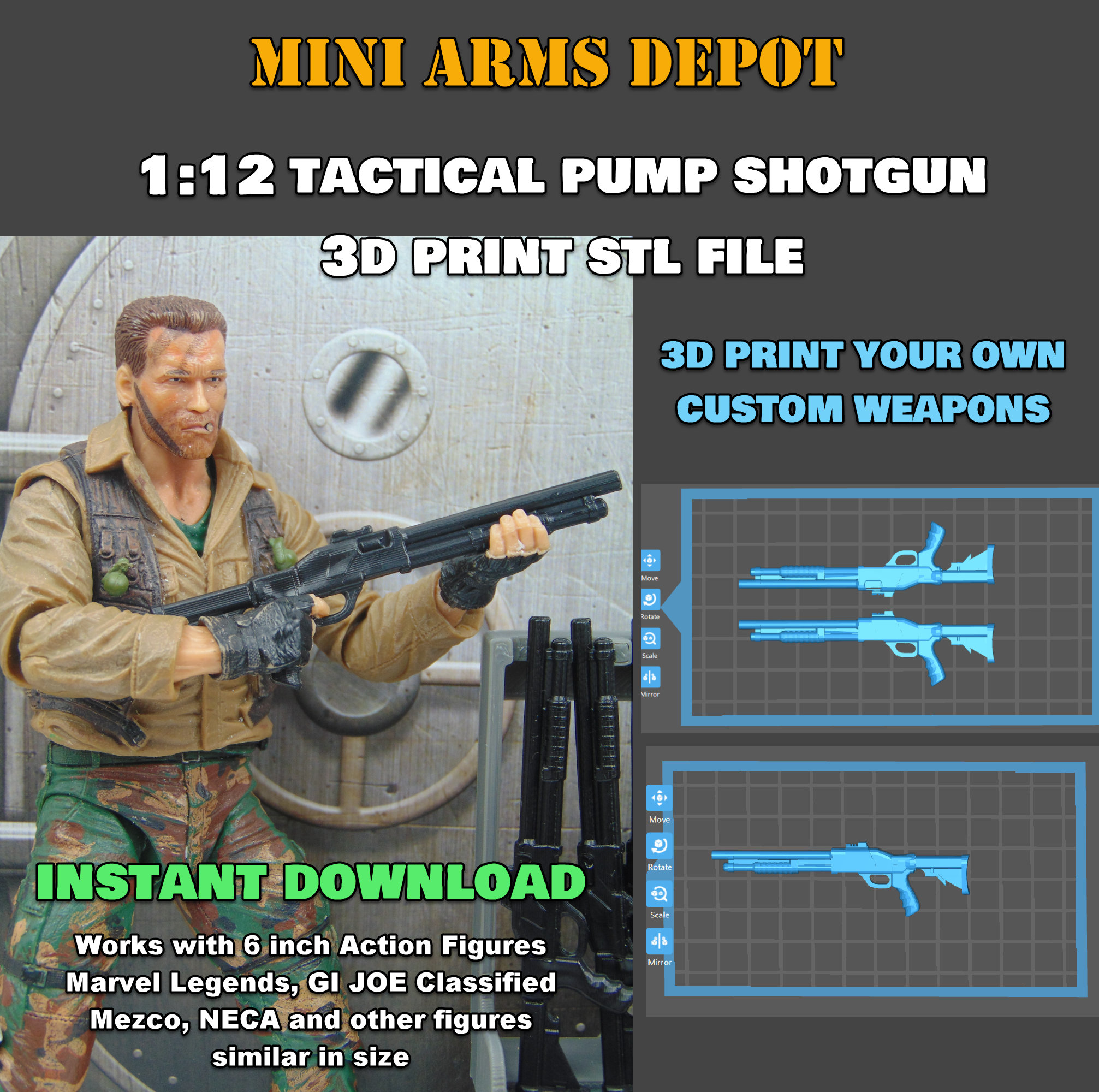 カスタム 1:12 スケール武器アクセサリー タクティカルポンプショット