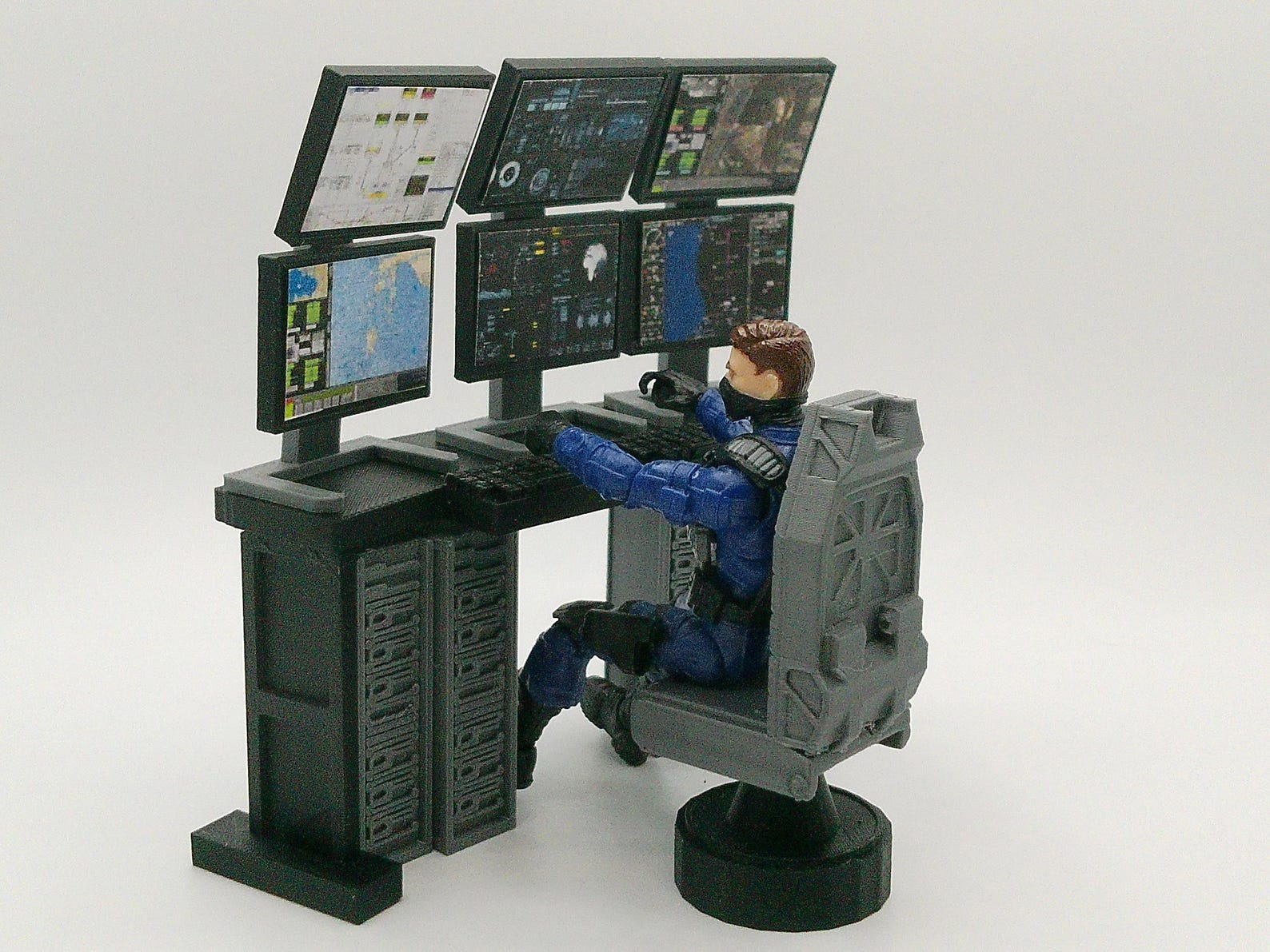 Hi Joe Computer Custom 1:18 Scale Command Center Computer Station Set for 3.75