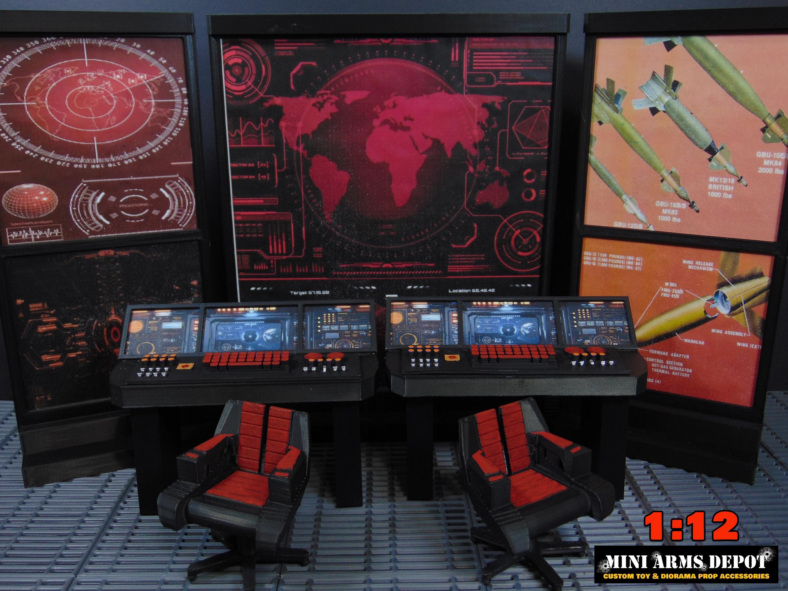 Custom 1:12 Scale COBRA Mission Control Radar Briefing Room Diorama Prop Accessory Set for 6 inch GI JOE Classified