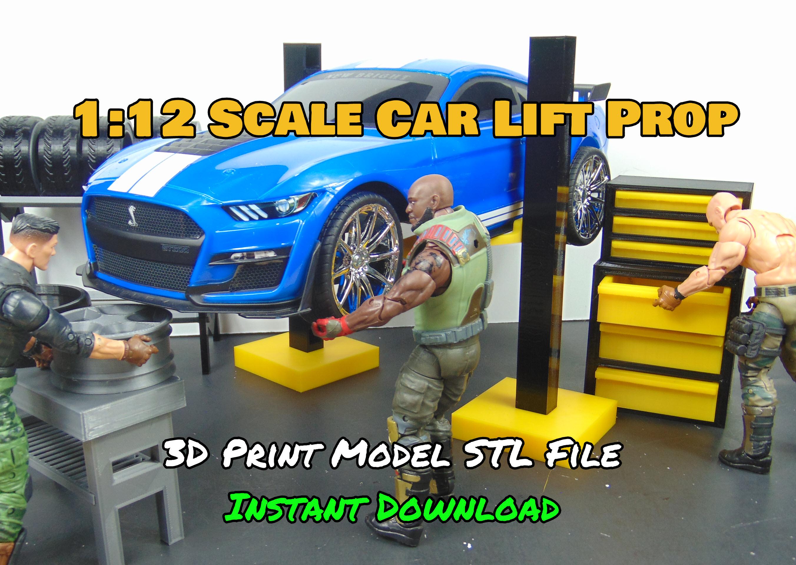 Custom 1:12 Scale 3D Printable Garage Car Lift Diorama Prop STL