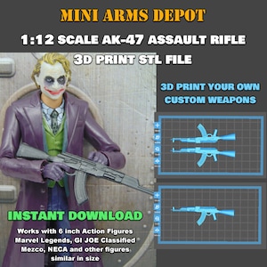 Custom Weapon Accessory 1:12 Scale AK47 Assault Rifle 3D Print File STL for 6 inch action figure Marvel Legends GI JOE Classified Mezco Neca