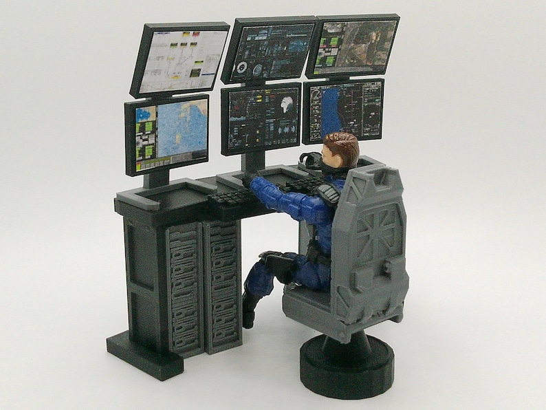 Hi Joe Computer Custom 1:18 Scale Command Center Computer Station Set for 3.75