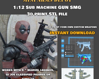Custom 1:12 Sub Machine Gun Type1 Accessoire 3D Druck Datei STL für Marvel  Legenden GI JOE Klassifiziert Mezco Neca und andere Zoll Figuren