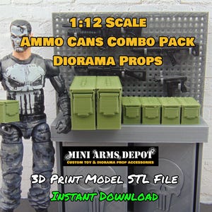 Anpassad 1:12 stor och liten militär ammunitionsburk Diorama Prop Combo 3D-utskriftsfil STL för 6-tums GI JOE Classified Marvel Legends Mezco-figurer