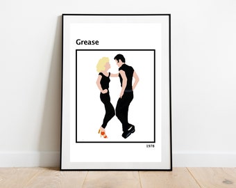 Grease Musical Movie Commemorative Inspired Minimalistic Artistic Print Wall Art Poster Gift. A4, A3,  Birthday Gift Mum. Olivia, John