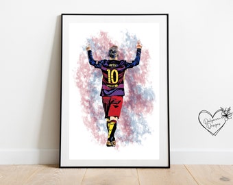 Lionel Messi Barcelona Paris Football Player Artistic Watercolour Print Wall Art Poster Gift. A4, A3,  Birthday Dad Son