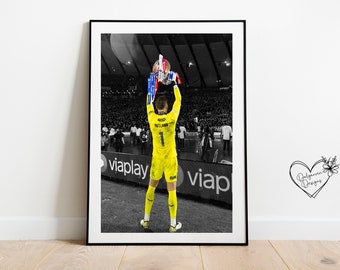 Jack Butland Rangers Goalie 55 Titles Artistic Black and White Print Wall Art Poster Gift. A4, A3,  Birthday Dad Son Cup Winner