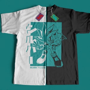 Hedgehog Japanese shirt, Sonic Adventure 2, Dreamcast Japanese Streetwear, Silver shirt