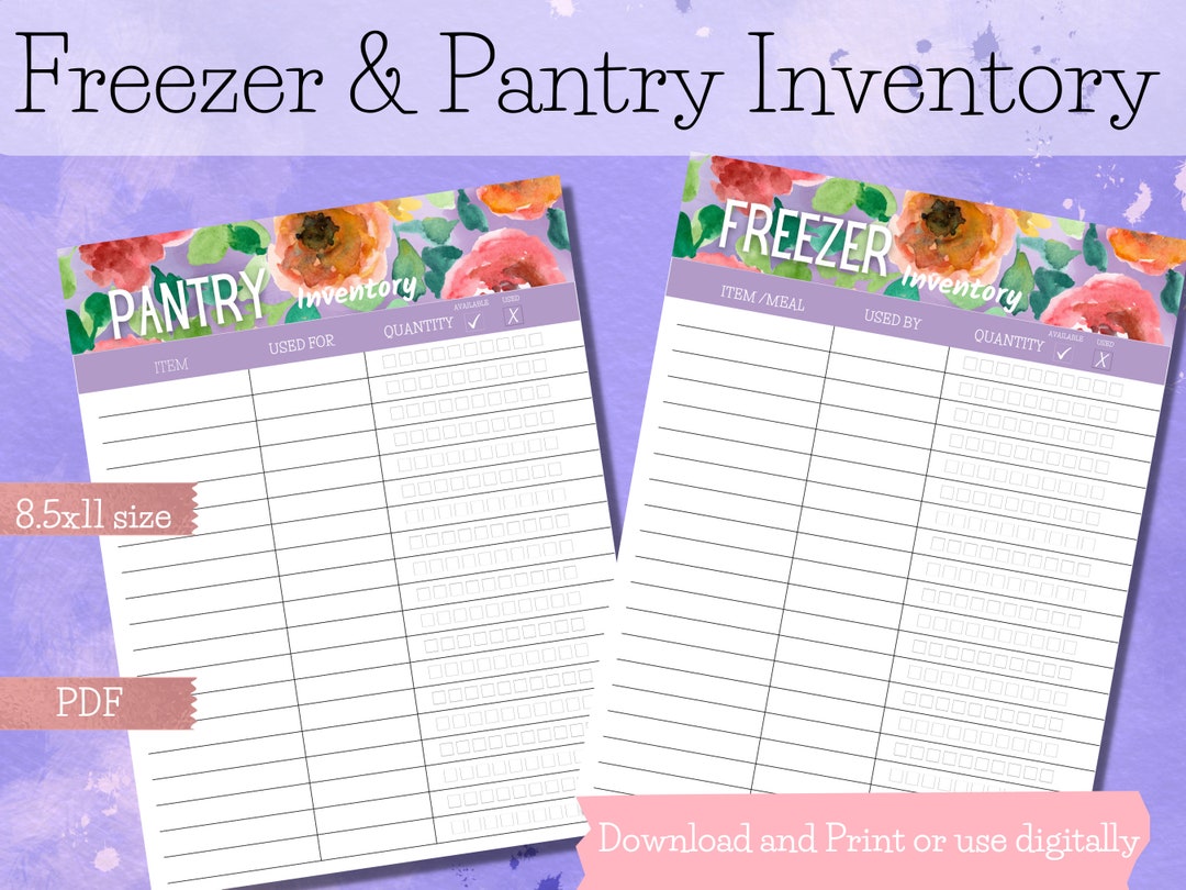 Floral Design Freezer and Pantry Inventory Sheets, Digital Printable