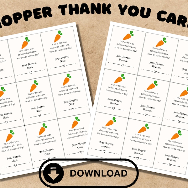 PRINTABLE Thank You Card for Customer, Shopper, Delivery Driver, Grocery Shopper, Customer appreciation, Grocery Service, Gig