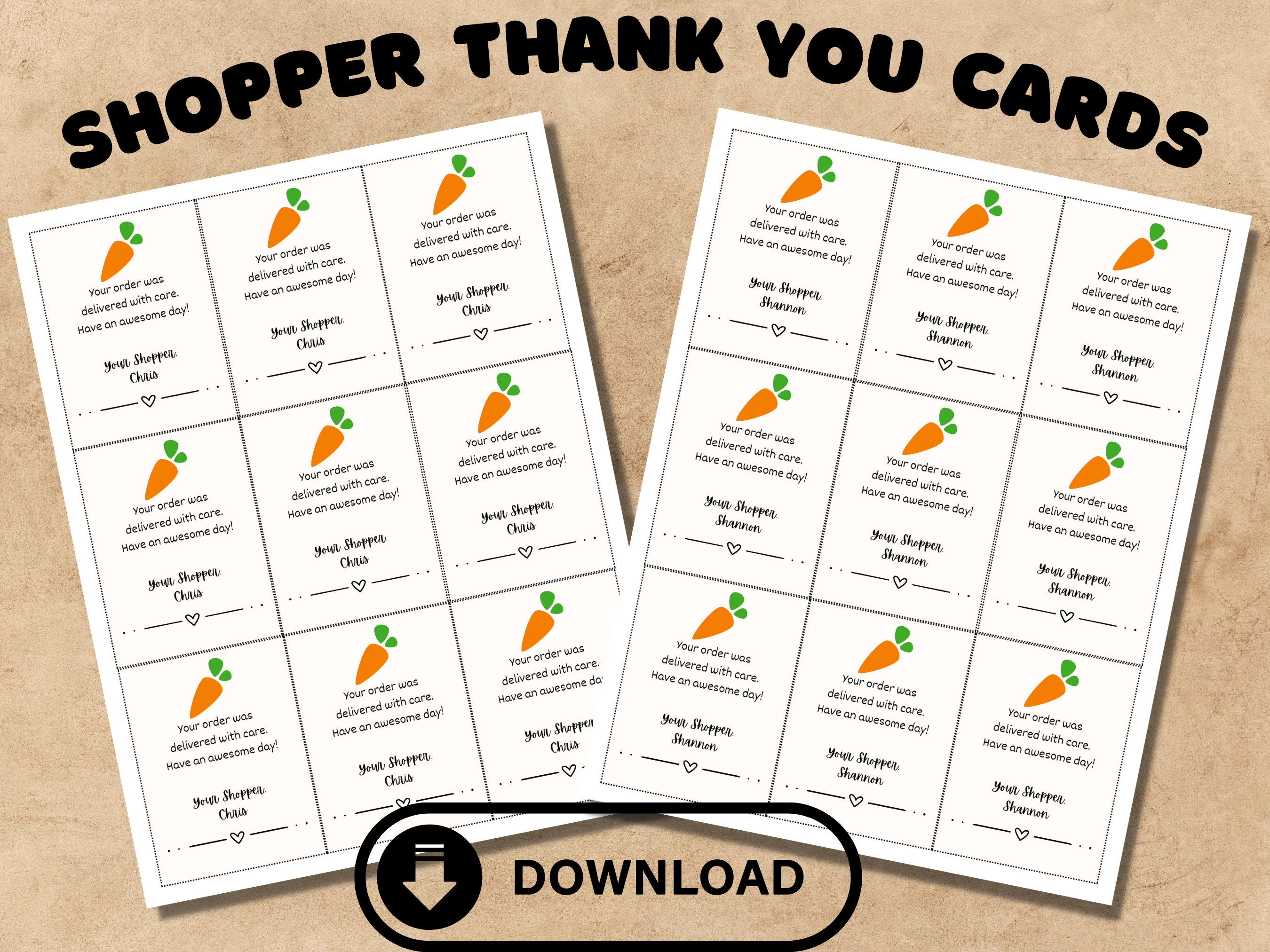 Tarjeta de agradecimiento IMPRIMIBLE para clientes, compradores, repartidores, compradores de comestibles, agradecimiento al cliente, servicios de comestibles, conciertos
