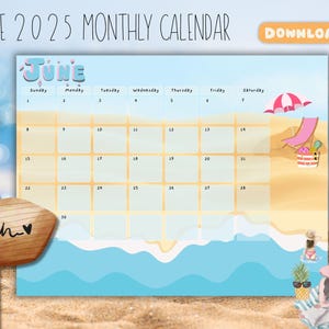 PRINTABLE June 2025 Month Calendar Digital Printable PDF 11x8.5&quot; Instant Download