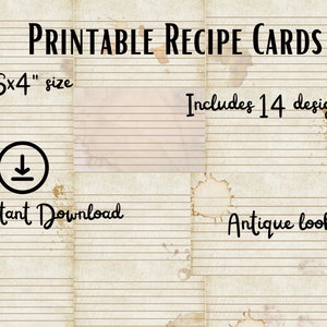 Printable Recipe Cards, Antique Vintage Design, 4x6&quot;