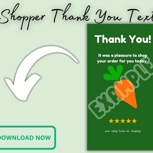 DIRECTE TEKSTBEELD DOWNLOADEN Bedankafbeelding voor klant, shopper, bezorger, boodschappen shopper, klantwaardering, kruidenier, optreden