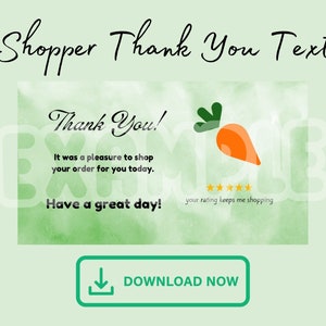 DIRECT DOWNLOAD TEKSTKAART Bedankkaart voor klant, shopper, bezorger, boodschappen shopper, klantwaardering, kruidenier, optreden