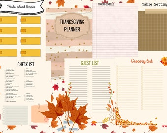 Printable Thanksgiving Planner, Menu, Guest List (Digital Download)