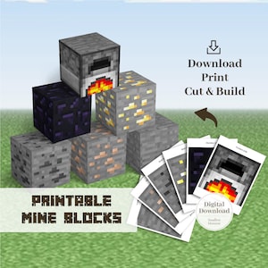 Printable Mine Block, Set of 6, DIY building blocks gifts, kids Halloween birthday playground party decor, mine craft pixel art printable