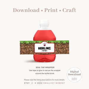 Printable Mine Drink Label Set of 12, DIY Gift Kids Birthday Playground ...