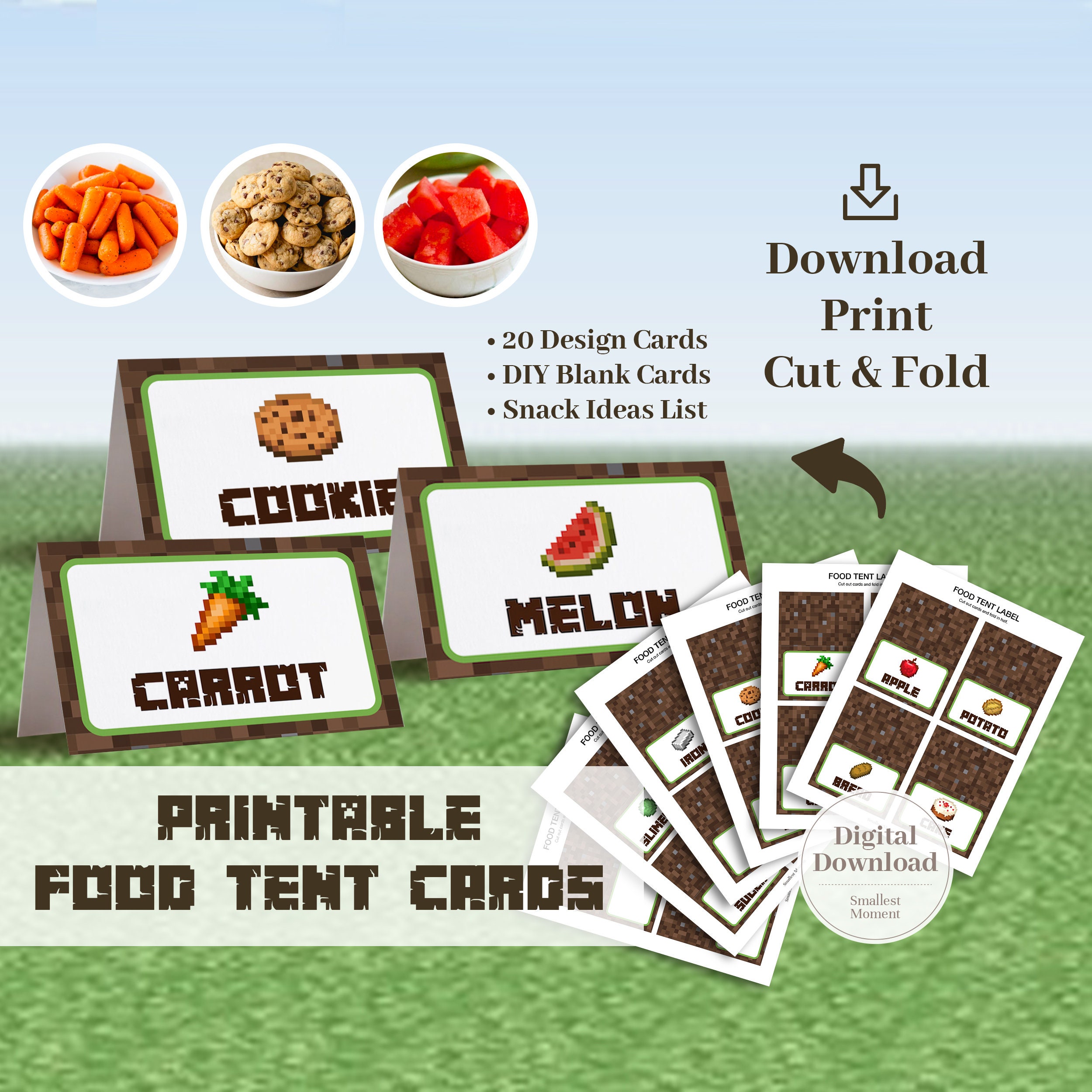 Tent Cards - Printable Minecraft Birthday Party Food Tent Cards ...