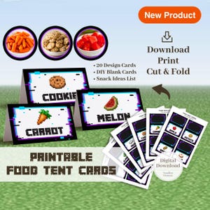 Mine Food Karten, 20er Set, DIY Kindergeburtstag Party Dekor Karte, Minecraft Pixel Art Spiel, TNT Nether Portal Snack Food Zelte Label