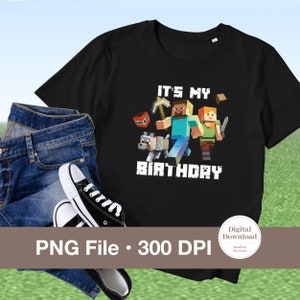 MineC Birthday Shirt PNG: Pixel Game Party (Digital Download