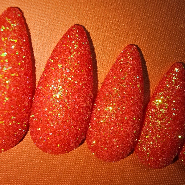 24pc Juicy Orange Textured Jewel Nails