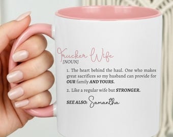 Personalized Trucker Wife Definition Mug, Truck Driver Wife Coffee Cup, Custom Name Mug, Trucking Wife, Blue Collar Wife, Gift for Wife
