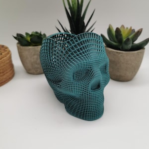 Pennhållare för dödskalle i modern wireframe-design | Dödskalle | Pennorganisatör | Wireframe | Skrivbordsdekoration | Halloweendekoration | Dekor