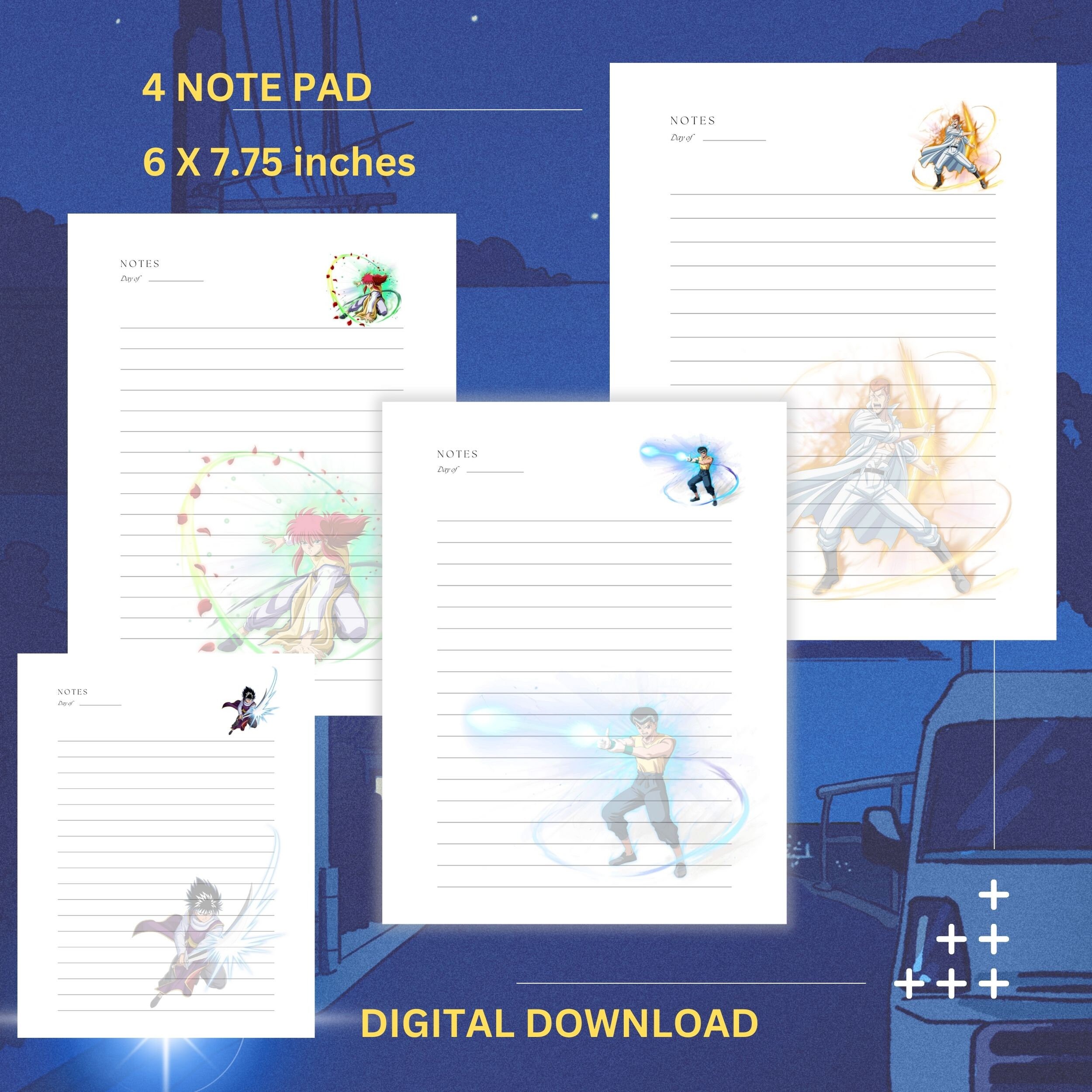 Yuyu Hakusho Anime Printable Notepad, Themed Planner Calendar Daily ...