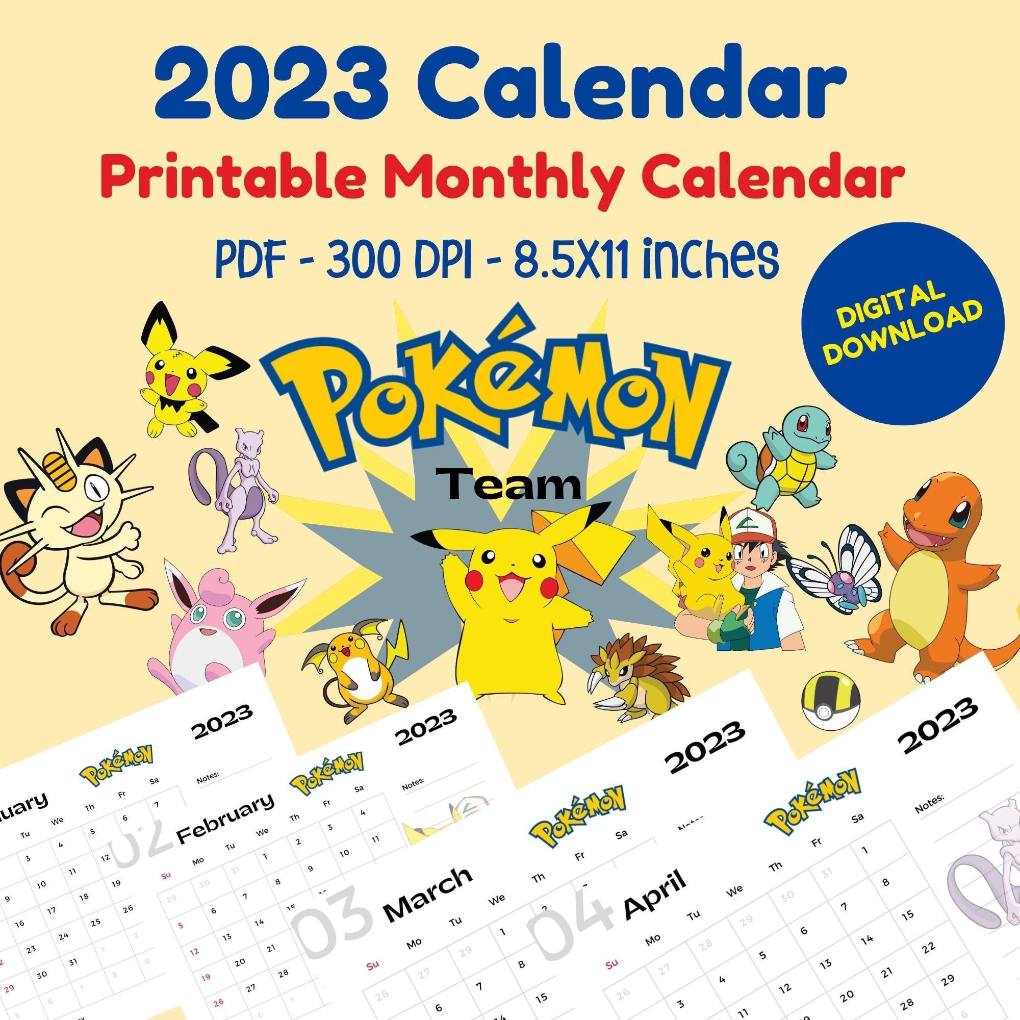 2023 Printable Monthly Calendar Pokemon PDF Format Pokemon Etsy Singapore