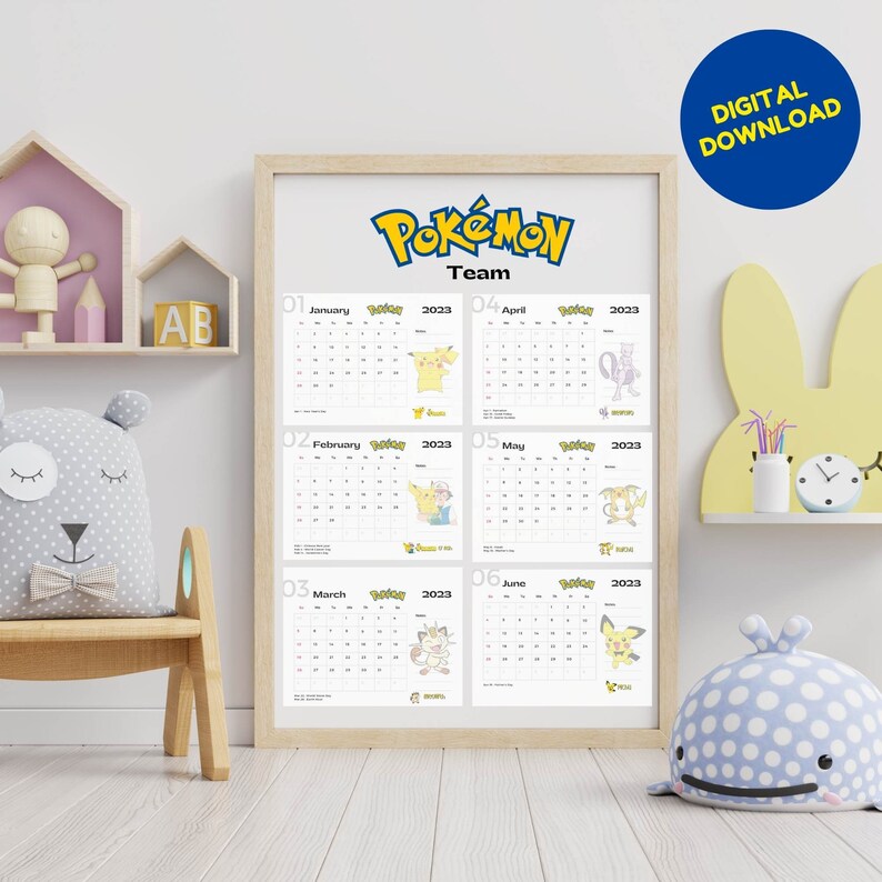 2023 Printable Monthly Calendar Pokemon PDF Format Pokemon Digital ...
