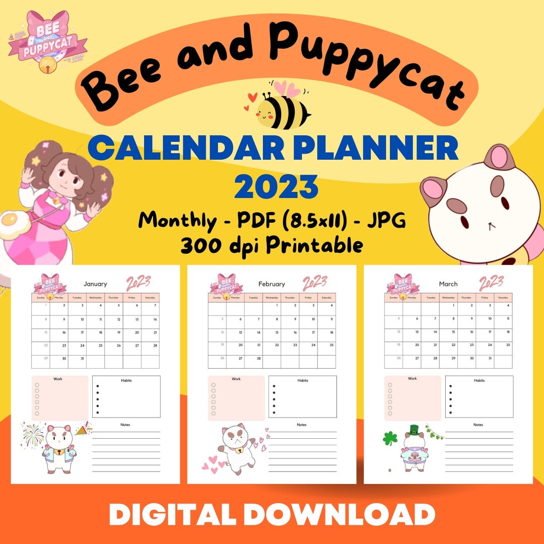 Bee and Puppycat Calendar Planner 2023 Monthly Calendar PDF Etsy