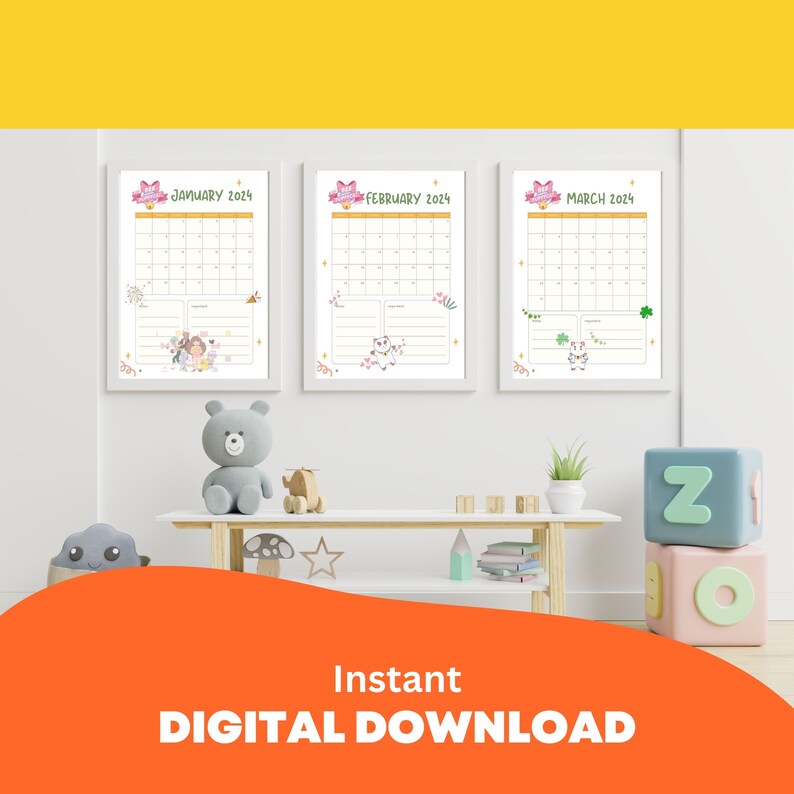 Bee and Puppycat Calendar Planner 2024, Monthly Calendar, PDF 8.5x11 In