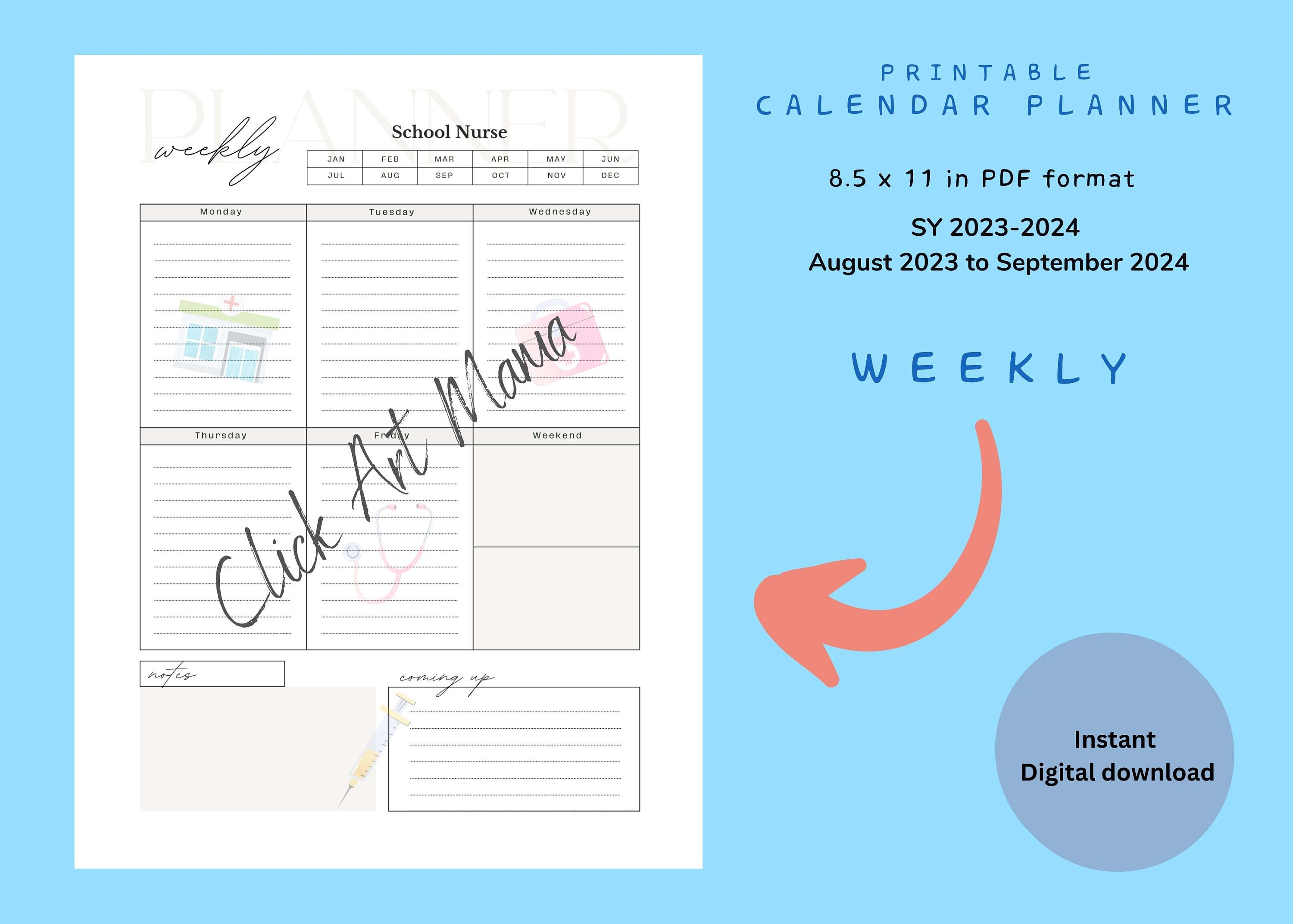 School Nurse Printable Calendar Daily, Weekly, Monthly, Clinic Nurse  Planner Templates, School Nurse To-do-list, School Spreadsheet Notes - Etsy