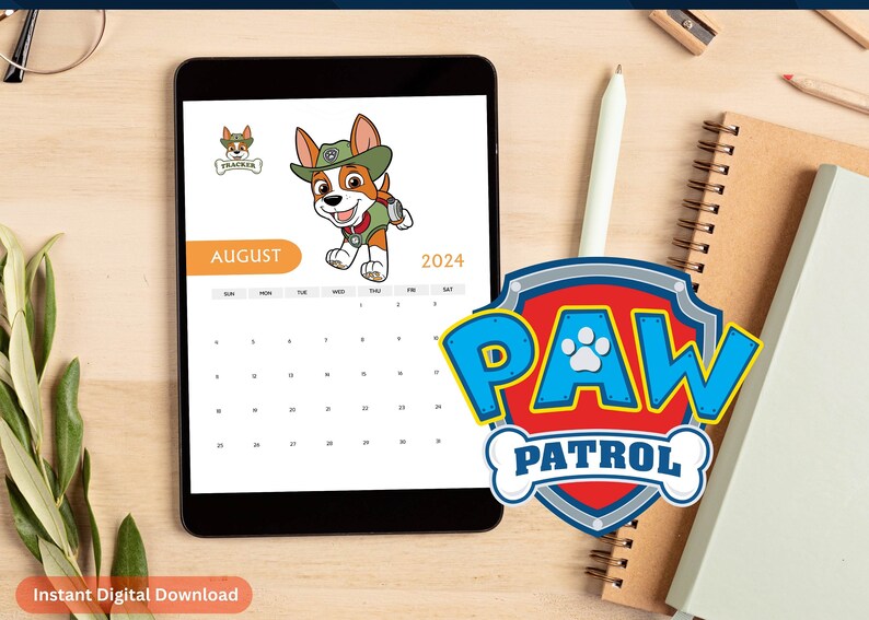 Pup Cartoon 2024 Printable Calendar monthly Plus Yearly Paw Etsy Canada