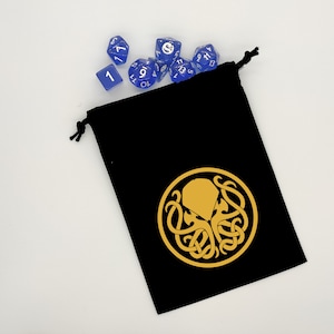 Bourse à dés plate pochon sac pour transport dés, rangement jeux de société, rangement jeux de carte - motif pieuvre du mythe Cthulhu