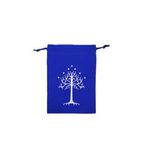 Flacher Würfelbeutel aus Baumwolle zur Aufbewahrung von Würfeln für Brettspiele, Kartenspiele, Rollenspiele - Vom Baum von Gondor inspiriertes Design