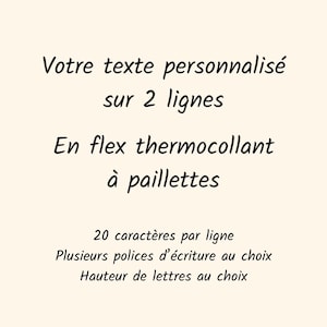 Texto personalizável em 2 linhas em vinil flexível ou com glitter para aplicação a quente para flocagem de tecidos, roupas, mochilas escolares e bolsas