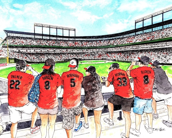 Camden Yards Watercolor Print | Baltimore Orioles Baseball Art, Game Day View