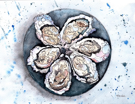Oyster Plate Art Print: Colorful Seafood Wall Decor by TonyMcKeeArt