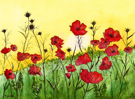 Hillside Bloom, Spring Flowers Wall Art, Floral Watercolor, TonyMcKeeArt
