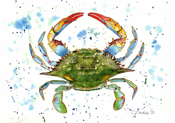 Blue Crab Watercolor Print | Delaware Maryland Coastal Wall Art