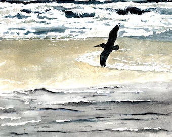 Gliding the Surf, Pelican over the Surf in Gulf Shores, Alabama
