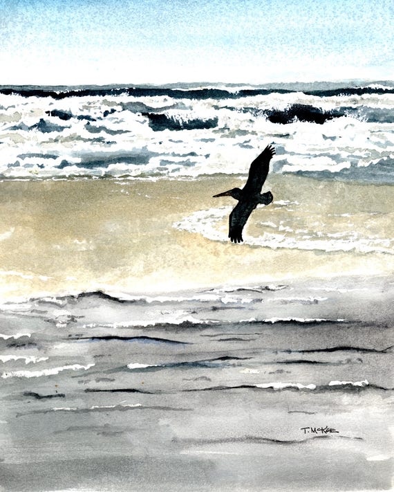 Gliding the Surf, Pelican over the Surf in Gulf Shores, Alabama