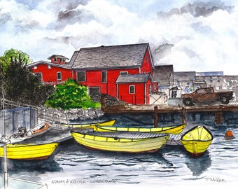 Lunenburg Nova Scotia Art Print, Nova Scotia Painting, Adams and Knickle Wall Decor, TonyMcKeeArt, Nova Scotia Watercolor