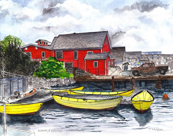Lunenburg Nova Scotia Watercolor Art Print: Adams and Knickle Ltd.